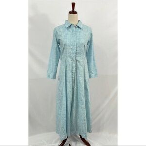 JULIA AMORY — Blue Print Lined Maxi Shirt Dress Cotton